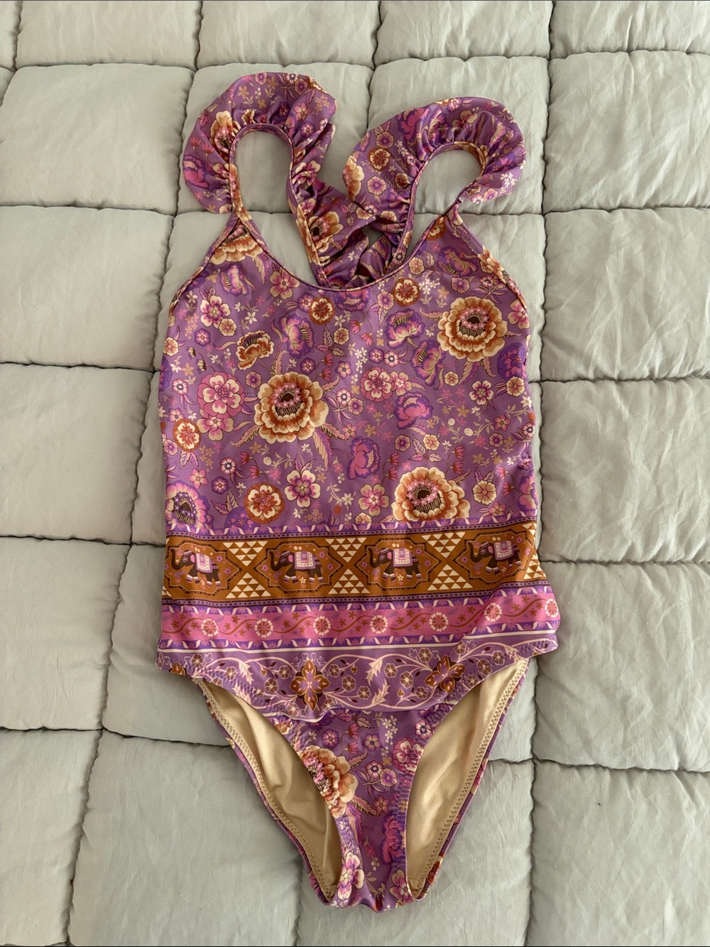 Little Spell Girl’s Purple Floral One-Piece Swimsuit with Ruffle Straps